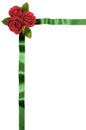 Floral border frame, red roses, green ribbon, vertical