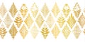 Floral border gold foil seamless. Repeating vector pattern horizontal metallic golden leaves and flowers on white in geometric