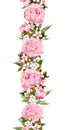 Floral border - peony and cherry blossom flowers. Seamless wedding stripe. Watercolor