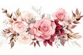 floral border of roses in ivory and pink
