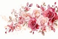 floral border of roses in ivory and pink