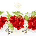 Floral border seamless background red hibiscus tropical flowers with jasmine flowers and butterfly vintage vector Illustration f