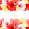 Floral border seamless horizontal background flowers various hibiscus vintage hand draw vector Illustration for use in interior Royalty Free Stock Photo