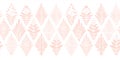 Floral border seamless subtle pink on white. Repeating vector pattern horizontal leaves and flowers in geometric rhombus Royalty Free Stock Photo