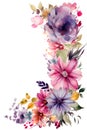 Floral Border in watercolor style on a white background Royalty Free Stock Photo