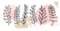 Floral botanical doodle design elements vector set Royalty Free Stock Photo