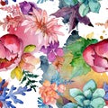 Floral botanical flowers composition. Watercolor background illustration set. Seamless background pattern. Royalty Free Stock Photo