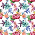 Floral botanical flowers composition. Watercolor background illustration set. Seamless background pattern. Royalty Free Stock Photo