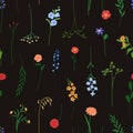 Floral botanical pattern. Seamless flower print. Endless blossomed background, texture design with repeating blooming