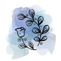 Floral botanical Set on watercolor blue and violet blots. Leave and campanula flower. Isolated illustration element Royalty Free Stock Photo