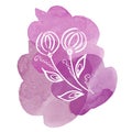 Floral botanical white dandelion flower on watercolor purple blot. Isolated illustration element. Line art hand drawing