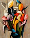 Floral bouquet abstraction. In the modern version of the style of Picasso. Executed in oil on canvas