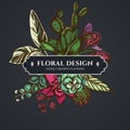 Floral bouquet dark design with ficus, iresine, kalanchoe, calathea, guzmania, cactus Royalty Free Stock Photo