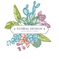 Floral bouquet design with pastel ficus, iresine, kalanchoe, calathea, guzmania, cactus Royalty Free Stock Photo