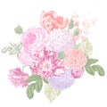 Rose, hydrangea, poppy, lilacs, peony and tulip bouquet Royalty Free Stock Photo