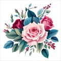 Floral bouquet, vector illustration. Red, white, and blue flowers roses Royalty Free Stock Photo