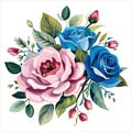 Floral bouquet, vector illustration. Red, white, and blue flowers roses Royalty Free Stock Photo