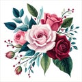 Floral bouquet, vector illustration. Red, white, and blue flowers roses Royalty Free Stock Photo