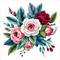 Floral bouquet, vector illustration. Red, white, and blue flowers roses Royalty Free Stock Photo