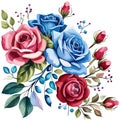 Floral bouquet, vector illustration. Red, white, and blue flowers roses Royalty Free Stock Photo