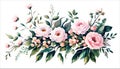 Floral bouquet, watercolor vector illustration. Pink roses flowers arrangement. Royalty Free Stock Photo