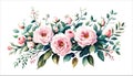 Floral bouquet, watercolor vector illustration. Pink roses flowers arrangement. Royalty Free Stock Photo