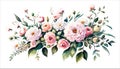 Floral bouquet, watercolor vector illustration. Pink roses flowers arrangement. Royalty Free Stock Photo