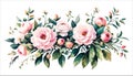 Floral bouquet, watercolor vector illustration. Pink roses flowers arrangement. Royalty Free Stock Photo