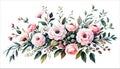 Floral bouquet, watercolor vector illustration. Pink roses flowers arrangement. Royalty Free Stock Photo