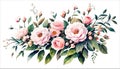 Floral bouquet, watercolor vector illustration. Pink roses flowers arrangement. Royalty Free Stock Photo