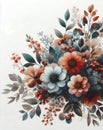 Floral bouquet on white paper background, vintage toned picture.