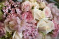 Floral bouquet. White roses and pink flowers Royalty Free Stock Photo