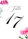 Floral bridal table number card design template. Watercolor hand drawn illustration.