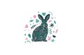 Floral bunny emblem. Cute scandi rabbit, easter bunny illustration. Vector funky print with bunny in simple minimal Royalty Free Stock Photo