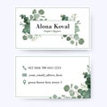 Floral business card design. Vintage rustic eucalyptus silver gr Royalty Free Stock Photo