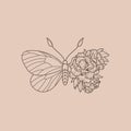 Floral Butterfly icon in a Linear Minimalist trendy style. Vector outline Emblem of Wings with Flowers