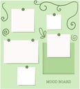 Floral calligraphy elements green pastel color mood board template or photo frame