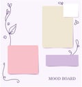 Floral calligraphy elements pastel color mood board template or sticker notes spacer