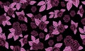 Floral card design, color magenta and soft pink, floral pattern sketch