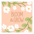 Floral card design. Spring background, gentle blossomed plants, delicate beautiful flower branches. Natural summer