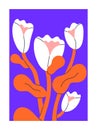 Floral card. Flowers, interior framed wall art, poster. Modern contemporary botanical postcard with blossomed lush buds