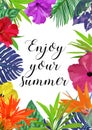 Floral card with frame for text Enjoy your summer. Isolated colo Royalty Free Stock Photo