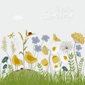 Floral card with Hello Spring text Royalty Free Stock Photo