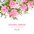 Floral card or invitation. Rose background