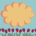 Floral card with stylized flowers and cloud design element. Royalty Free Stock Photo