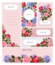 Floral cards templates. Rose postcards, invitation and banners. Flowers vector flyers