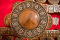 Floral carved plate made of walnut wood Royalty Free Stock Photo