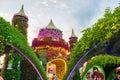 Floral Castle of Miracle Garden on sunset Dubai UAE Royalty Free Stock Photo