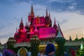 Floral Castle of Miracle Garden on sunset Dubai UAE Royalty Free Stock Photo