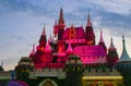 Floral Castle of Miracle Garden on sunset Dubai UAE Royalty Free Stock Photo